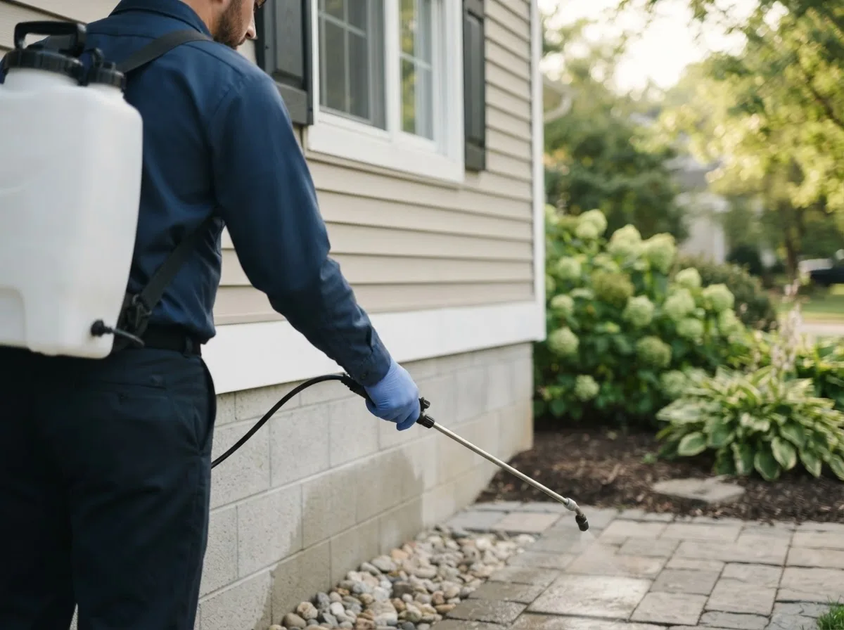 Pest control technician inspecting a home in Mount Gilead, OH